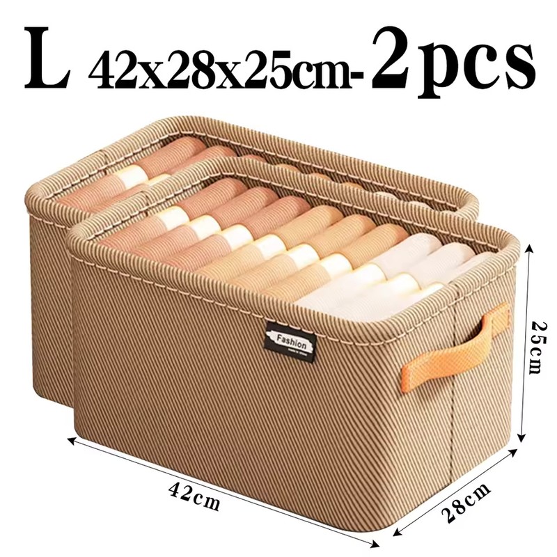 Foldable Fabric Clothes Storage Box with Handle, Gray Wardrobe Organizer