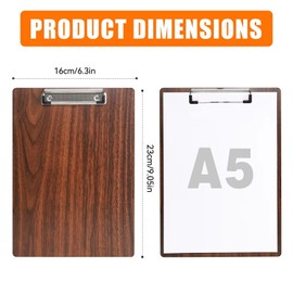 A5 Clipboard,6 Pack Wooden Clipboards Clip Board with Low Profile Clip and Hanging Hole