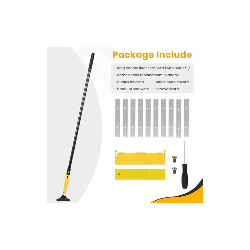Heavy Duty Floor Scraper with 44.5” long handle, 4” Scraper