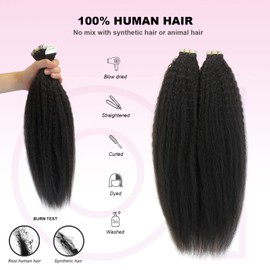 OiMiGO Kinky Straight Tape in Extensions, 100g 40pcs Real Human Hair Extensions Natural Black Human Hair Tape ins Extension 20 Inch Soft Remy Hair Tape Extensions for Black Women Kinky