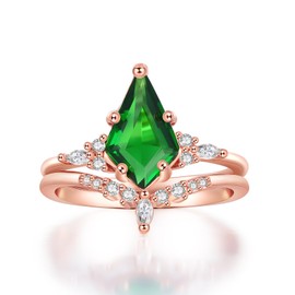 LAZLUVU Emerald Ring Rose Gold Engagement Rings for Women Unique Green Gemstone Wedding Bands Sets for Him and Her Size 10