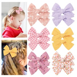 Girls Hair Bows Clips, 12 Pcs 3.5 Inch Linen Fabric Bows Barrettes Nonslip Fully Lined Baby Alligator Clips Hair Accessories Bows for Girls Baby Infant Toddlers Kids Teens in Pairs
