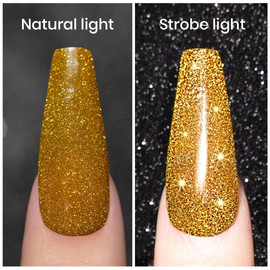Glitter Gel Nail Polish, Gold Diamond Gel Polish Spark Shiny Gel Nail Art Soak Off UV LED Lacquer Gel Nail Starter Manicure Salon DIY at Home RAR82