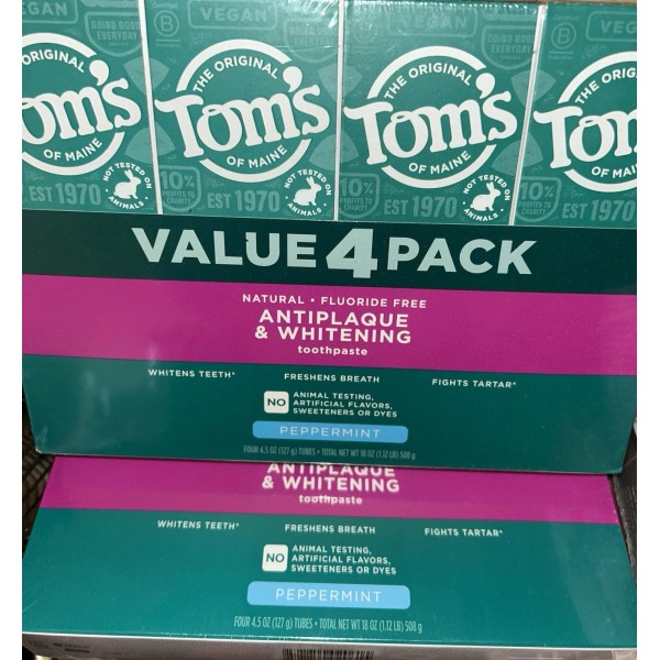Tom's of Maine Antiplaque and Whitening Toothpaste, 4.5oz, 4-pack