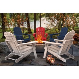 IVY&LANE Folding-Adirondack-Chair | HDPE Plastic | Outdoor Fire Pit Chairs with Cup Holder | Red | Poly | Weather Resistant | for Patio Deck Poolside Garden Beach