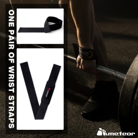 METEOR Weightlifting Straps for Grip and Stability, 60cm Cotton Blelnd Wrist Straps, Lifting Straps, Weight Straps with Soft Padding for Deadlifts, Powerlifting, and Gym Workouts (Black-1 Pair)