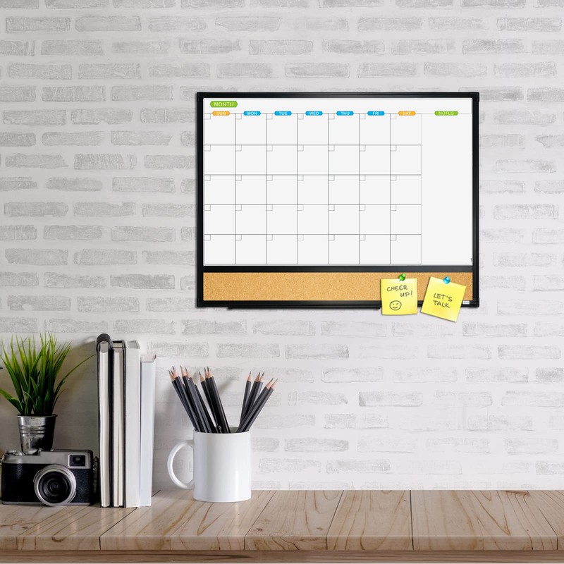 JILoffice Magnetic Calendar Whiteboard & Bulletin Corkboard Combination, Combo Board