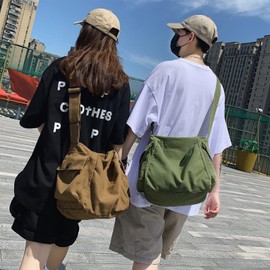 KlaOYer Canvas Messenger Bag Large Hobo Bag Crossbody Shoulder Bag Tote Bag with Pocket for Women and Men (White 2)