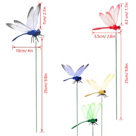 Allazone Pack of 30 Garden Dragonfly Decorations, 2 Size Double Wings Dragonfly on Sticks, Garden Dragonfly Poles, Garden Ornaments, for Yard Patio Party Decorations