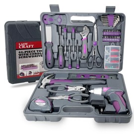 Werktough 44PCS 4V Cordless Screwdriver Tool Kit Set Pink Color Tools Lady Tools Kit Home Repair Set Toolbox Hand Tool Kit Storage Case Gift Set LADYCRAFT