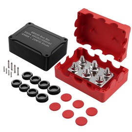 Highfound 500A Bus Bar 12V Power Distribution Block with Cover 4 x 5/16" (M8) + 2 x 3/8" (M10) Studs 48V DC 300V AC Battery Busbar Terminal Block for Automotive Car Boat Marine - Positive & Negative