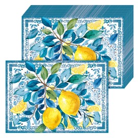 JarThenaAMCS 50 Sheets Lemon Paper Placemats Watercolor Lemon Disposable Place Mats Summer Fruit Decorative Table Mats for Kitchen Party Table Decor Supplies, 9.8 x 14 Inch