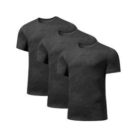 Arjen Kroos Men's Camouflage Jacquard Mesh Performance T-Shirt Ice Silk Moisture-Wicking Active Undershirt 3 Pack,Black*3,Small