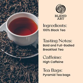 BLENDART English Breakfast Black Tea Bags, 100 Count, Gluten Free Loose-Leaf Tea Bags, Strong Robust Full-bodied High Caffeine, Plant Based Sourced from Sri Lanka & India Black Tea Brew Hot/Cold