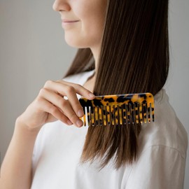 2 Pieces Large Hair Detangling Comb Wide Tooth Comb Tortoise Cellulose Acetate Anti-static Hair Styling Combs (Without Handle)