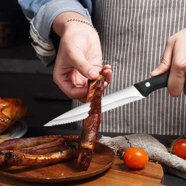 Juego de Cuchillos Dentados para Carne: 8 Piezas de Cuchillos para Carne de Acero Inoxidable - Juego de Cuchillos Afilados para Pan/Mantequilla/Carne (Plata)