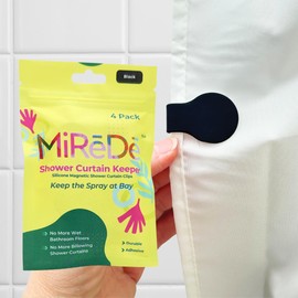 4 Pack Self Adhesive Shower Curtain Clips – Wall Mounted Clips Keep Curtain Closed and Contain Water Inside Shower – Easy Install Bathroom Splash Guards – Shower Accessories (Black)