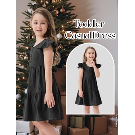 Miipat Toddler Girl Dress Ruffle Sleeveless Summer Cotton Dress Baby Girl Casual Party Dresses Kids Backless A-line Sundress(Black,18-24M)