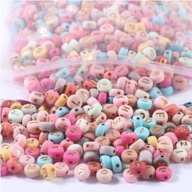 2000 PCS Acrylic Alphabet Beads, Colorful Flat Beads with Gold Letters for Jewelry Making, 7mm Loose Spacer Beads for DIY Bracelets Necklaces Earrings Keychains