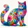 Fabric Panel 8"x8" Floral Cat 100% Cotton Quilting Sewing Block