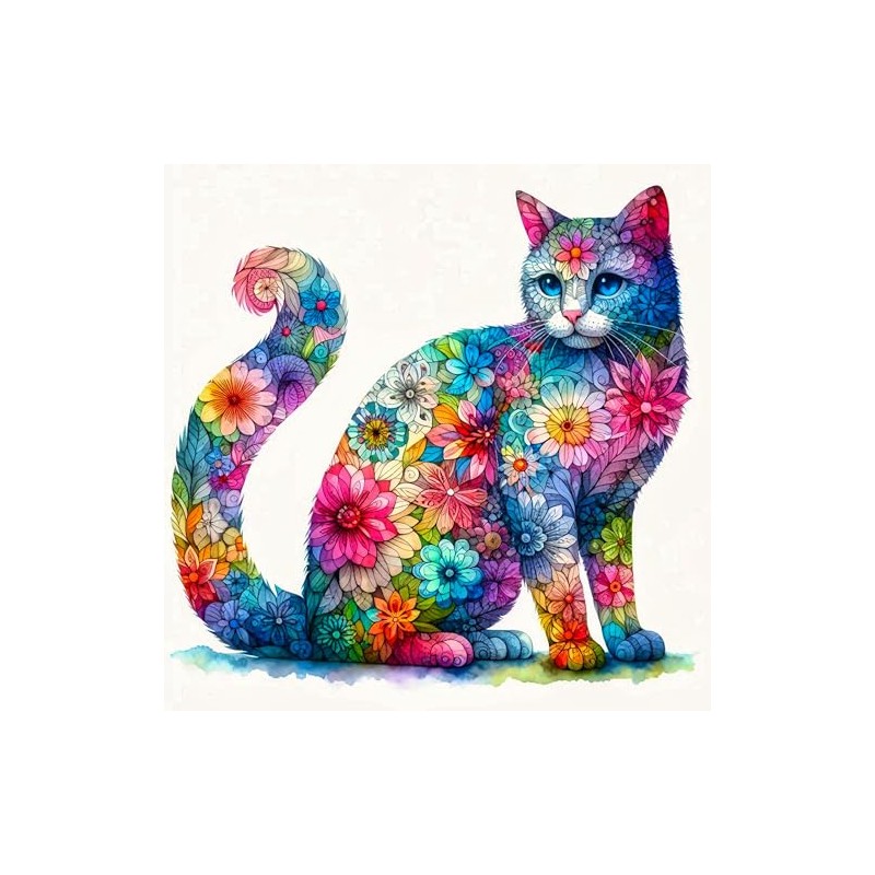 Fabric Panel 8"x8" Floral Cat 100% Cotton Quilting Sewing Block