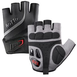 ROTTO Cycling Gloves MTB Gloves Half Finger Full Finger for Men Women with Gel and SBR Padding (Black/Grey (Half Finger), L)