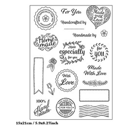 Postage Stamp Love Heart Pattern Clear Stamps Blessings Words Transparent Seal Clear Stamps for Holiday Card Making Decoration and DIY Scrapbooking Album DIY Crafts