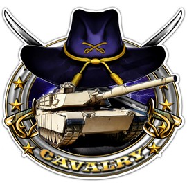 Cavalry Military US Army Tank Sword Hat War Vinyl Sticker Decal - Patriotic Car Bumper & Window Emblem Laptop Bumper Skateboard Luggage Sticker for Truck Hardhat Stickers for Men 4.5" sp85