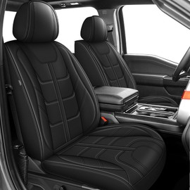 YORKNEIC Car Seat Cover Fit for Ford F150 2009-2024 2025 & F250/F350/F450 2017-2024 2025 Faux Leather Truck Seat Covers Front Seats Airbag Compatible Car Cushion(Black)
