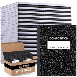 Fumete 30 Pcs Composition Notebooks Bulk Wide Ruled Composition Notebook 140 Page (70 Sheet) Black Marble Journal Book, 9.75 x 7.5 Inch Bulk Back to School Supplies Office Notebook for School College