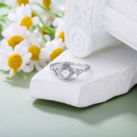 FYBIOD 10K 14K 18K Gold Celtic Knot Moissanite Claddagh Ring for Women Irish Heart Moissanite Claddagh Ring Promise Ring for Her Wife Size 6