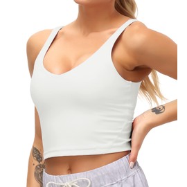 Dragon Fit Sports Bra for Women Longline Padded Bra Yoga Crop Tank Tops Fitness Workout Running Top (Medium, Off-White)