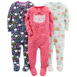 Simple Joys by Carter's Girls' 3-Pack Snug Fit Footed Cotton Pajamas, Floral/Kitten/Sweets, 3T