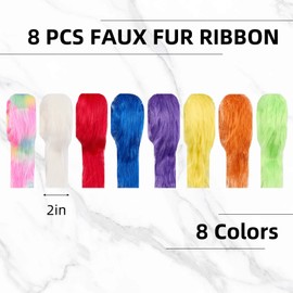 NICENEEDED 8Pcs 2 Inch x 1.5 Yards Faux Fur Ribbon, Multicolor Faux Fur Trim Fluffy Fuzzy Faux Fur Fabric Roll, Christmas Furry Patch Ribbon for Winter Costume Gnome Beard Fur Ball Carpet Pet Pad