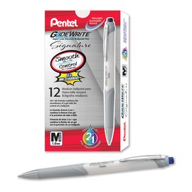 Pentel Glidewrite Signature Ballpoint Pen Pearl White Barrel, (1.0mm) Medium Line, Blue Ink, 12 Pens (BX930W-C)