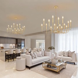 Rviezza Farmhouse Gold Chandeliers for Dining Room, 16-Light Modern Candle Chandelier Light Fixture, Rustic Industrial Metal Chandeliers for Living Room, Kitchen, Staircase, Entryway, Foyer