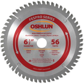 Oshlun SBFT-065056A 6-1/2" 56 Tooth FesPro Non Ferrous Tcg Saw Blade with 20mm Arbor For Dewalt DWS520 & Makita SP6000