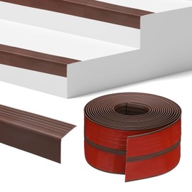 M METERXITY Stair Edge Trim 20FT Vinyl Rubber Stair Nosing Non-Slip Self Adhesive Stair Edge Trim Strips Staircase Step Edge Protector for Indoor/Outdoor Stairs [Brown,1.89 Inch]