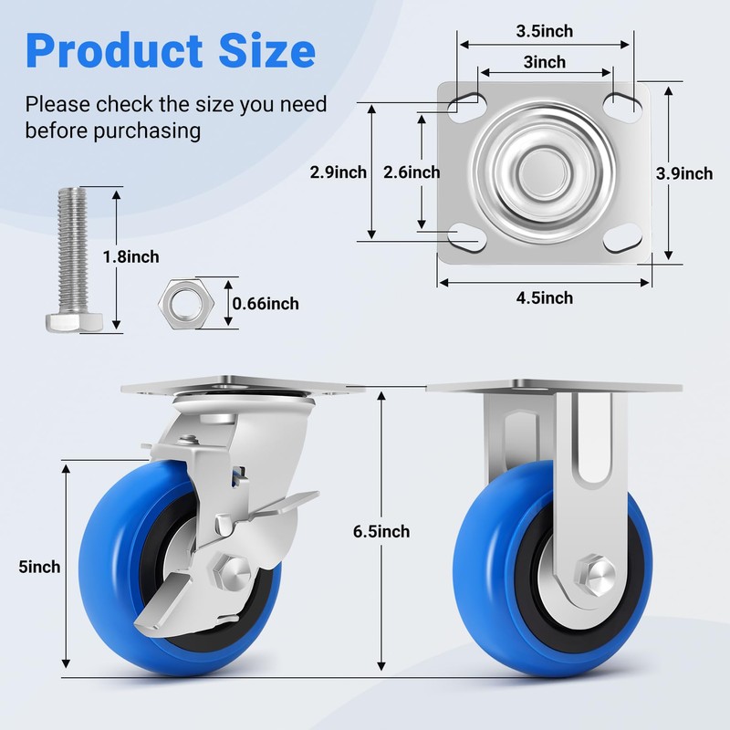 W B D WEIBIDA 5 Inch Heavy Duty Casters Set
