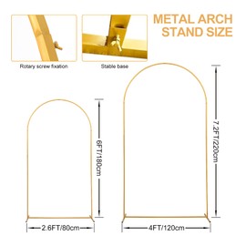 SuuWoee Metal Arch Backdrop Stand Set of 2 With Cover, (7.2FT+6FT) Gold Wedding Arch Stand Balloon Arched Frame for Birthday Party Baby Shower Graduation Ceremony Decoration