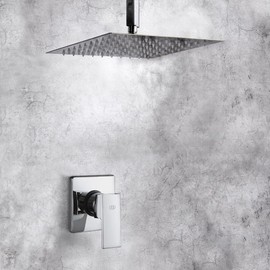 POP SANITARYWARE Single Function Shower Trim Kit with Rough-in Valve, Bathroom Rain Shower Set Bath Rainfall Shower Faucet System with Square Stainless Steel Metal Showerhead, Polished Chrome