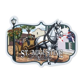 Die Cut Sticker St. Augustine, Florida, Carriage Scene, Vinyl Sticker 3 to 6 inches, (Waterproof Decal for Cars, Water Bottles, Laptops, Coolers), Large
