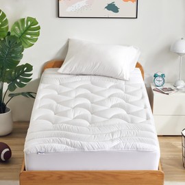 SLEEP ZONE Twin XL Cooling Mattress Topper for College Dorm, Premium Zoned Cool Mattress Pad Cover, Padded Mattress Protector Breathable Washable, Deep Pocket 8-21" (White, Twin XL)