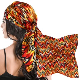 MANSPHIL Boho Silk Bandanas, 100% Mulberry Silk Hair Wrap for Women Sleeping, 27x27 Inch Square Head Scarf