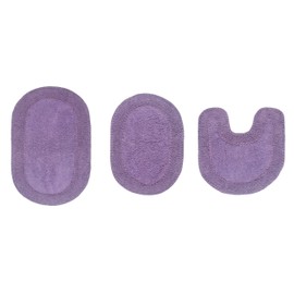 Home Weavers Double Ruffle Collection 100% Cotton Bathroom Rugs Set, Washable Rug, Extra Soft and Absorbent bath Rug, Kitchen Mat, BathMat Set, Bath Floor Mat NonSlip, 3 Piece Set with Contour, Purple