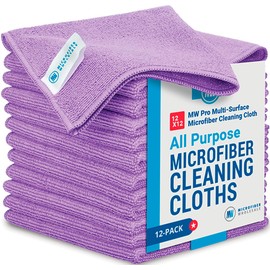 12" x 12" Pro Multi-Surface Microfiber Cleaning Cloths | Purple - 12 Pack | Premium Microfiber Towels for Cleaning Glass, Kitchens, Bathrooms, Automotive, Supplies & Products