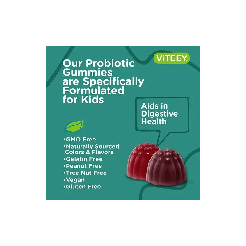 Probióticos Prebióticos Viteey Gomitas Enzimas Digestivas Sabor Baya 120 Unidades