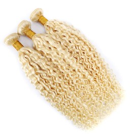 Blonde Kinky Curly Human Hair Bundles 613 Brazilian Remy Hair Grade 8A Human Hair 3 Bundles Curly Wave Humer Hair Bundles Double Weft Hair Bundle 24 26 28 Inch Blonde Color