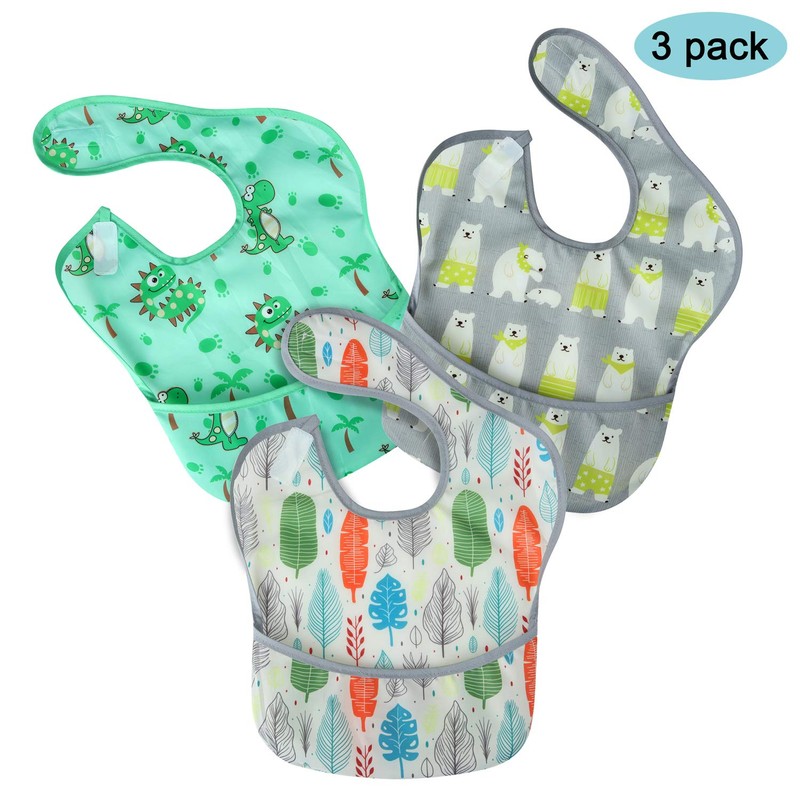 PandaEar 3 Pack Super Light Weight Baby Bib, Waterproof, Washable,