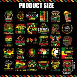 Resurhang 30 Sheets Juneteenth Iron on Decals Black History Month Vinyl Heat Transfer Stickers Black History Iron on Patches Appliques for Clothes T Shirts Pillow DIY Crafts